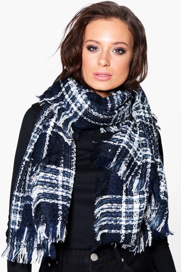 Boohoo Kara Tartan Check Metallic Detail Scarf Navy