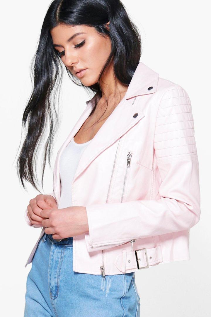 Boohoo Boutique Jennifer Faux Leather Biker Jacket Pink