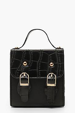 Boohoo Croc Micro Mini Buckle Detail Cross Body Bag