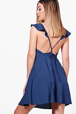 Boohoo Petite Hope Open Back Skater Dress