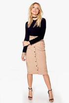 Boohoo Marin Button Front Woven Suedette Midi Skirt