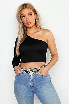 Boohoo Plus Rib One Shoulder Longline Top