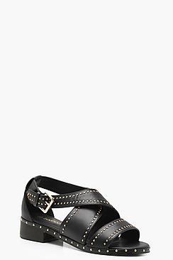 Boohoo Saskia Studded Cross Strap Sandals