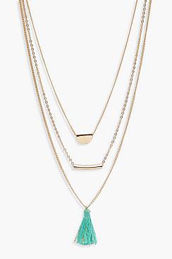 Boohoo Amy Layered Tassel & Bar Necklace