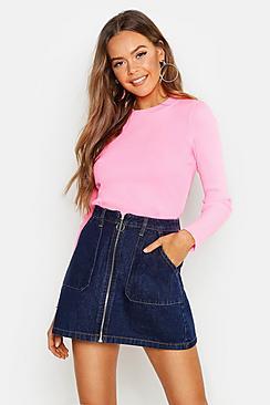 Boohoo Zip Front Denim Mini Skirt