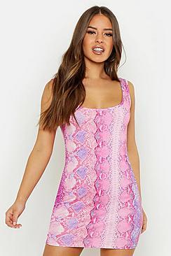 Boohoo Petite Snake Print Mini Bodycon Dress