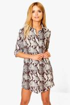 Boohoo Agneta Snake Print Shirt Dress Chocolate