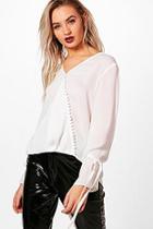 Boohoo Button Detail Tie Sleeve Blouse
