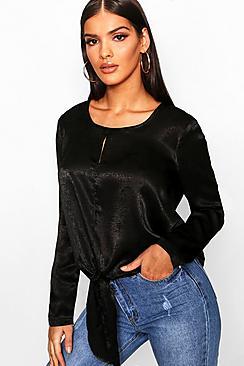 Boohoo Satin Tie Front Blouse