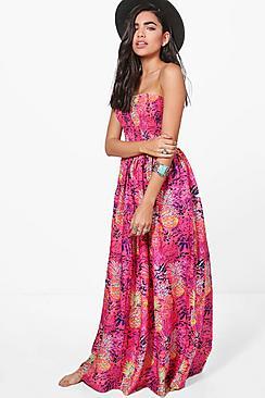 Boohoo Fifi Pineapple Strapless Maxi Beach Dress