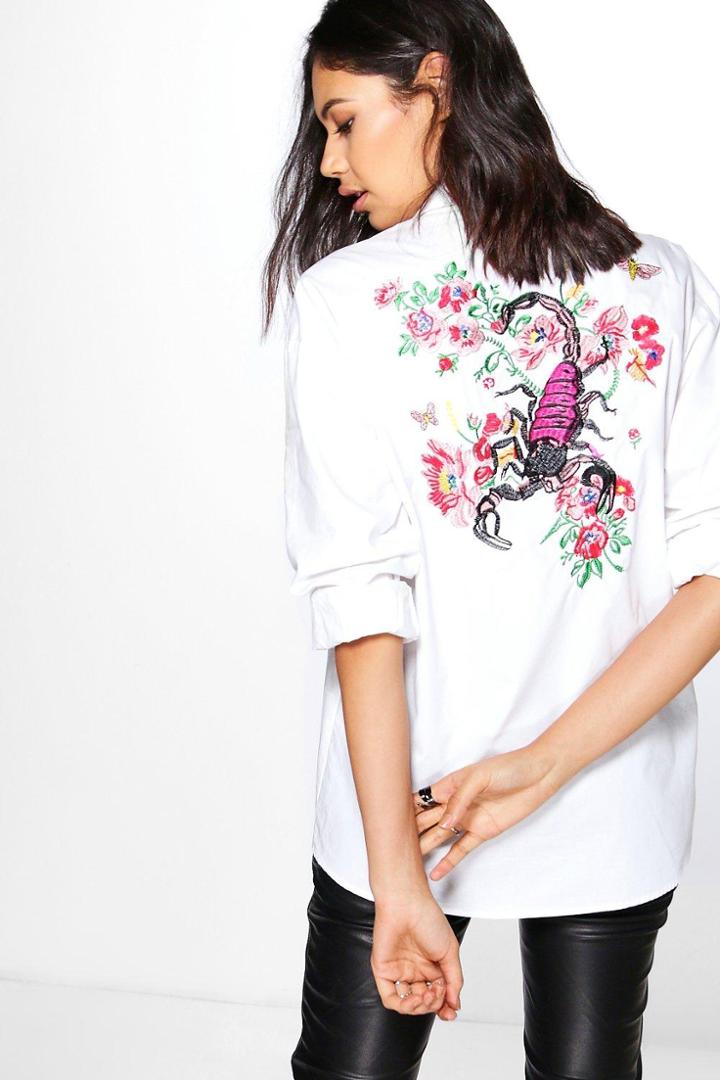 Boohoo Samantha Boutique Embroidered Back Shirt White