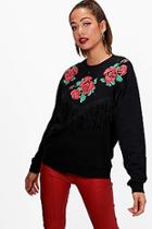 Boohoo Maisie Fringed And Embroidered Sweat