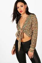 Boohoo Tall Taylor Tie Front Boho Print Blouse