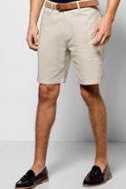 Boohoo Cotton Linen Shorts With Woven Belt Stone