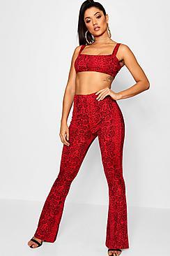 Boohoo Snake Print Flare Trouser