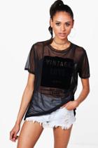 Boohoo Lola Flock Slogan Print Oversized Mesh T-shirt Black