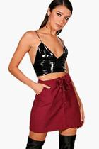 Boohoo Kat Lace Up Front Cord Mini Skirt
