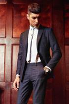 Boohoo Slim Fit Double Breasted Suit Blazer Navy