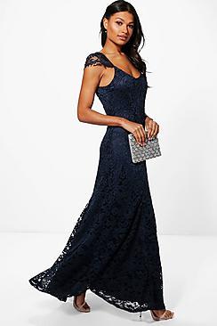 Boohoo Boutique Inara Lace Cap Sleeve Maxi Dress