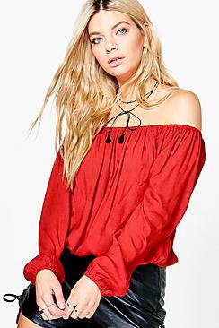 Boohoo Rachel Woven Off The Shoulder Top