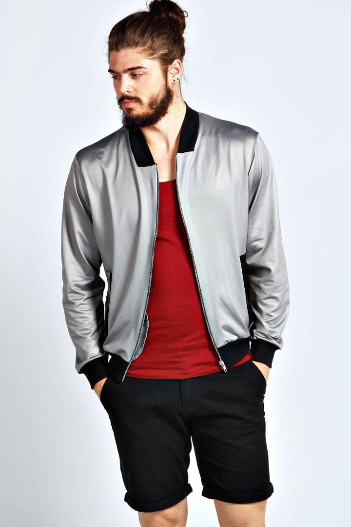 Boohoo Chunky Rib Bomber Jacket - Silver