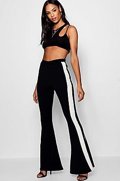 Boohoo Emily Crepe Sports Stripe Flare Trouser