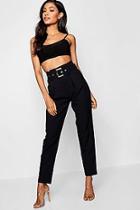 Boohoo Belted Highwaist Woven Slim Fit Trousers