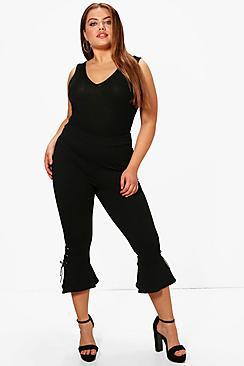 Boohoo Plus Wendy Crepe Frill Hem Eyelet Detail Trousers