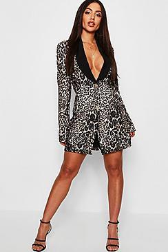 Boohoo Leopard Print Contrast Print Blazer Dress