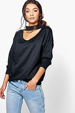 Boohoo Tall Rylee Choker Neck Sweatshirt