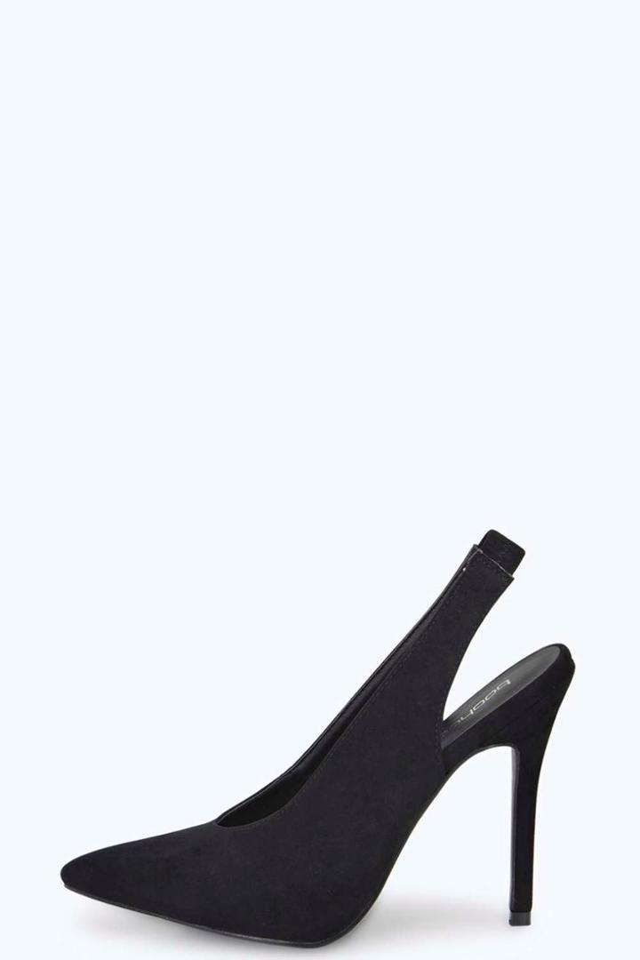 Boohoo Daisy Deep V Slingback Pointed Suedette Heel Black