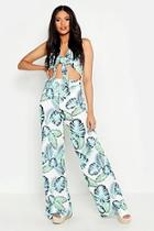 Boohoo Tall Palm Print Wide Leg Trousers