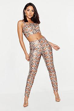 Boohoo Snake Print Faux Leather Trouser