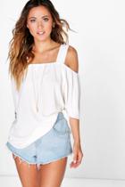 Boohoo Frankie Cold Shoulder Woven Top Ivory