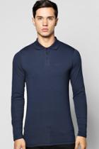 Boohoo Long Sleeve Extreme Muscle Fit Polo Navy