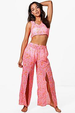 Boohoo Ella Neon Paisley Beach Trouser Co-ord Set