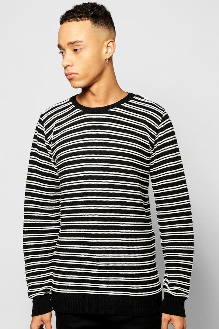 Boohoo Mono Stripe Jumper With Insert Shoulder Zips Black