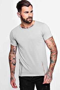 Boohoo Crew Neck T-shirt With Double Zips