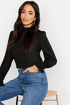 Boohoo Sheered High Neck & Cuff Blouse