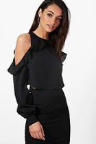 Boohoo Adrienne Ruffle Cold Shoulder Top