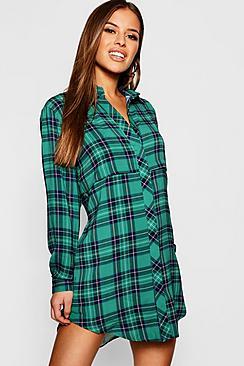 Boohoo Petite Checked Shirt Dress