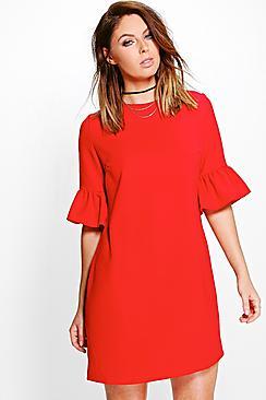 Boohoo Rhia Ruffle Sleeve Shift Dress