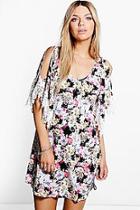Boohoo Gaby Floral Print Crochet Sleeve Dress