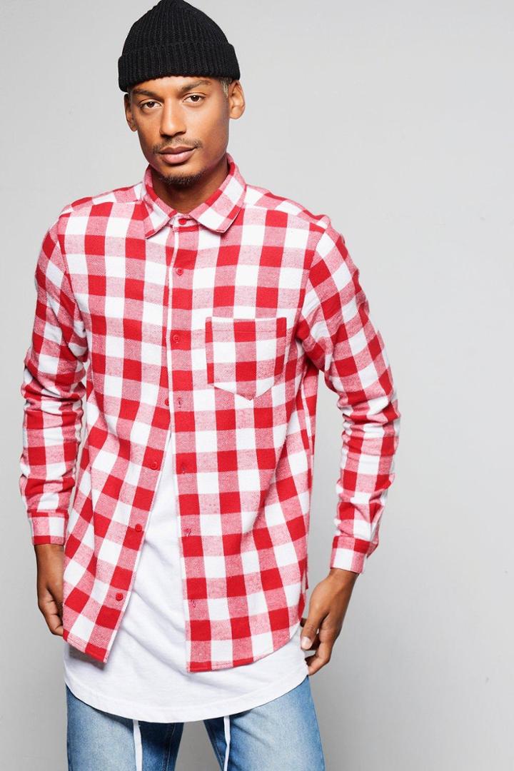 Boohoo Long Sleeve Gingham Shirt Red