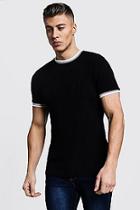 Boohoo Ribbed Crew Neck Tee With Sleeve & Collar Tipping