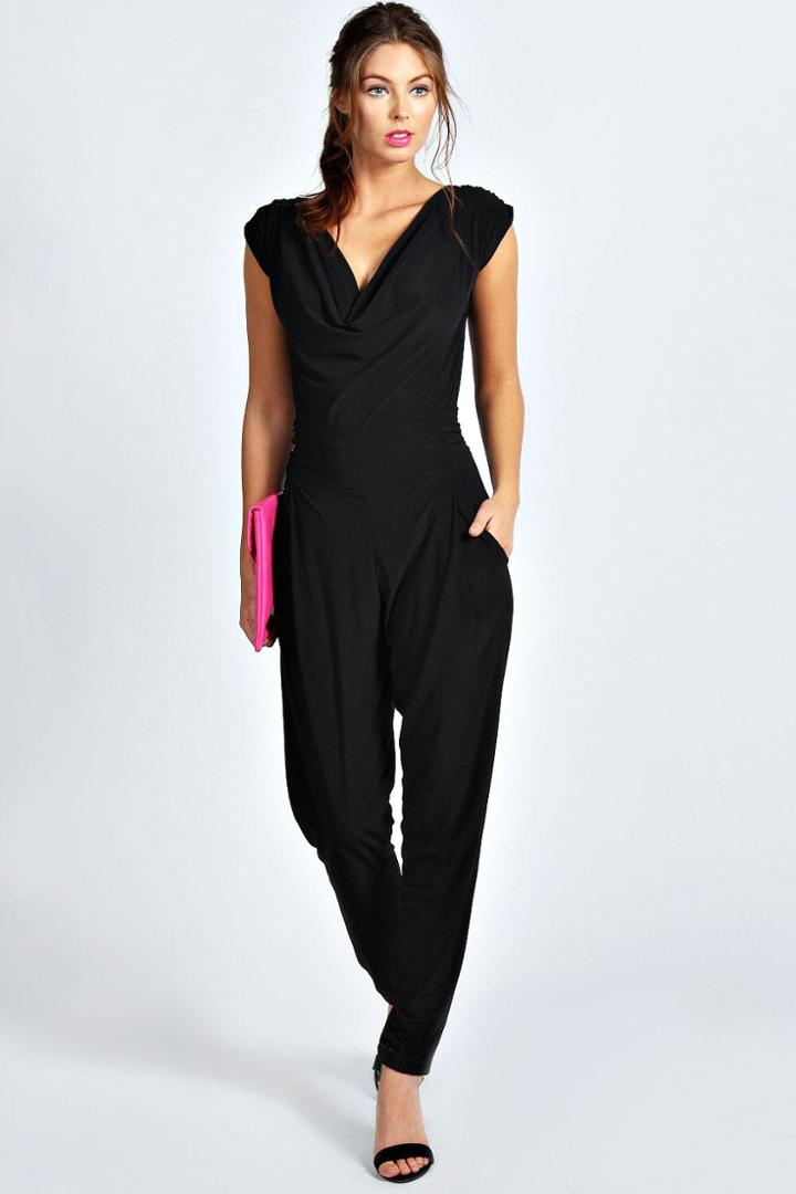Boohoo Candice Cowl Front Tapered Leg Jumpsuit - Black