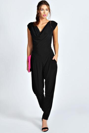 Boohoo Candice Cowl Front Tapered Leg Jumpsuit - Black