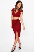 Boohoo Meg Crop & Rouched Midi Skirt Co-ord Berry