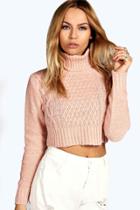 Boohoo Diana Turtle Neck Cable Crop Jumper Pink