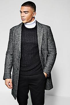 Boohoo Salt & Pepper Wool Look Crombie Overcoat